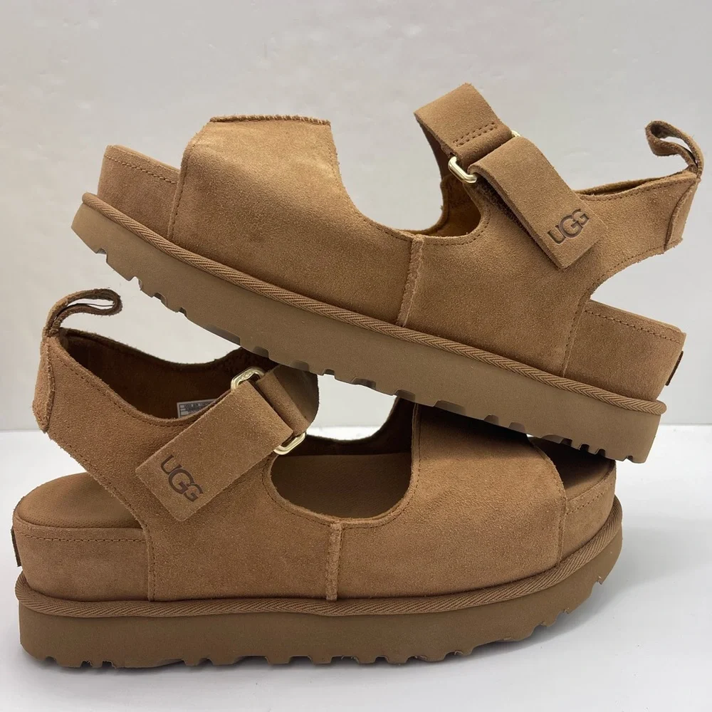 UGG GOLDENSTAR WMNS 10 HI Platform Sandals Chestnut Suede - Picture 14 of 16